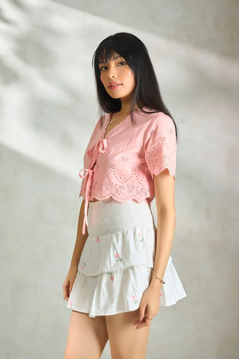 Virgio Cotton Schiffli Daywear Tops for Women