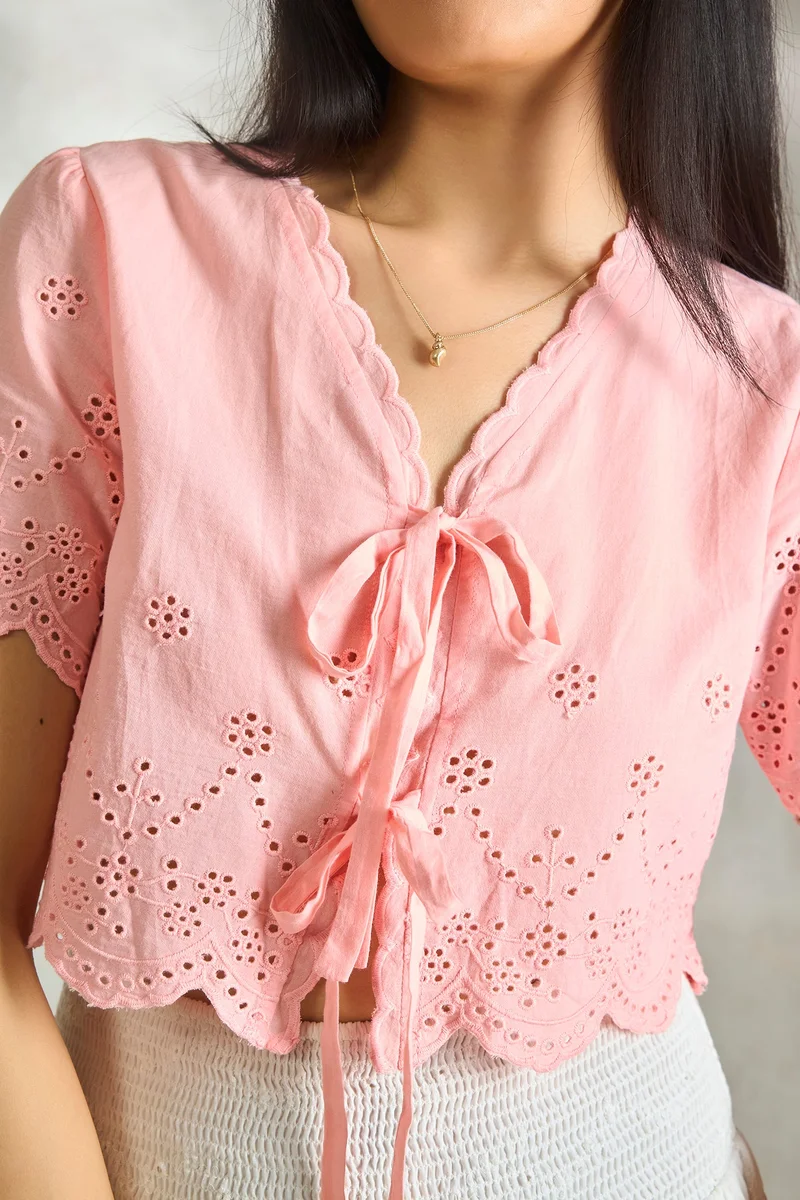 Virgio Cotton Schiffli Daywear Tops for Women