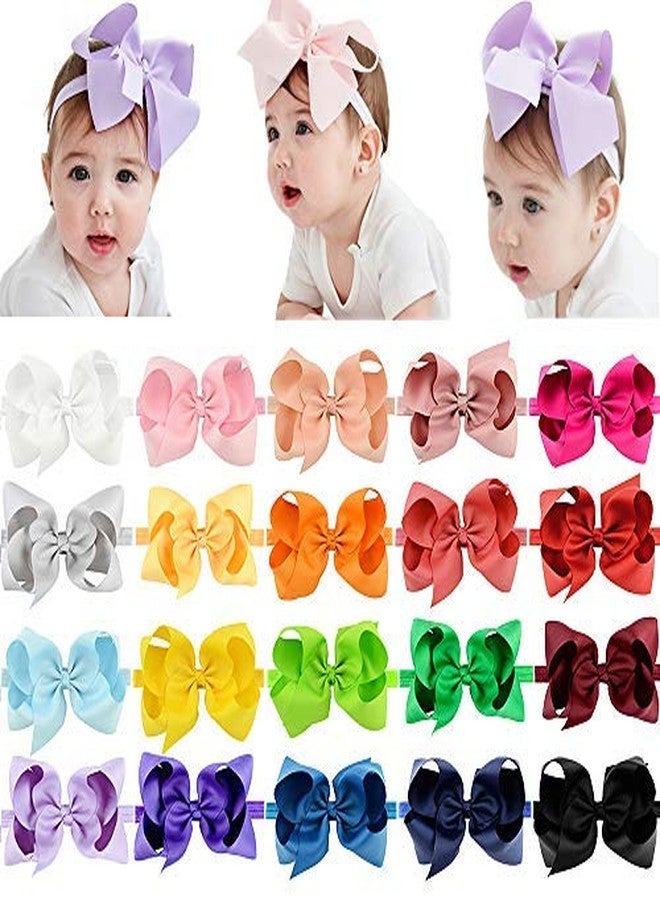 jollybows 20pcs Baby Girls Grosgrain Ribbon Hair Bows Headbands 6" Elastic Hair Band Hair Accessories for Infants Newborn (Multicoloured 6“ Bows Elastic Headband) - Image 2