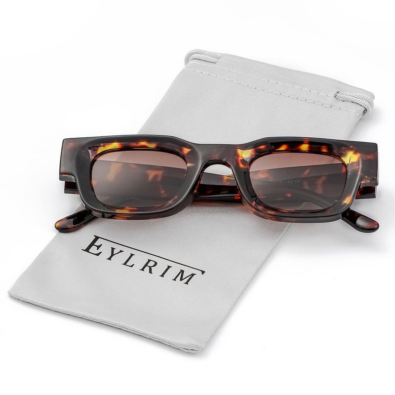 EYLRIM Thick Square Frame Sunglasses for Women Men Chunky Rectangle Polarized Sunglasses UV400 Protection(A2 Tortoise/Gradient Brown) - Image 3