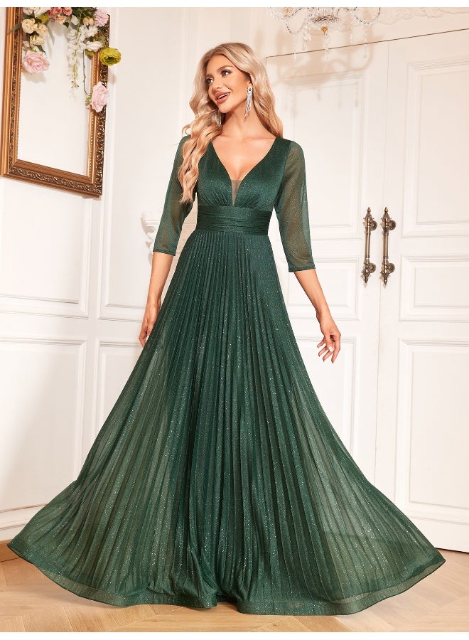 Chic V-Neck Long Sleeve Chiffon Evening Dress for Women - Elegant Mermaid Maxi Party Gown