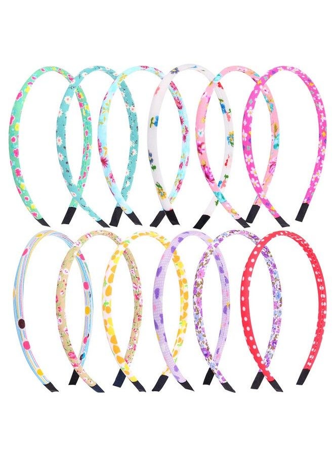 Fishdown - Headbands For Girls 12Pcs Thin Head Bands For Kids Children Hairbands For Toddler Floral Cloth Fabric Covered Headband Birthday Party Favors - Image 1