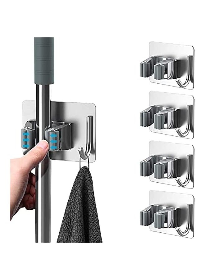 MIXDE 5-Piece Stainless Steel Broom Holder Set - Self-Adhesive Wall Mount for Mop, Broom, and More - Space-Saving Organizer for Home, Bathroom, Kitchen, Office, Closet - Image 1