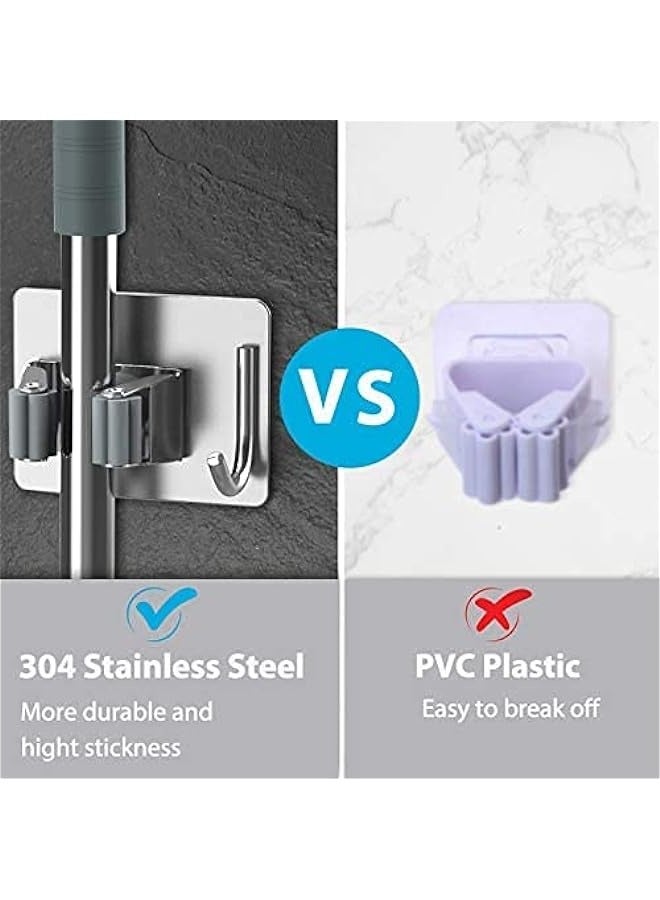 MIXDE 5-Piece Stainless Steel Broom Holder Set - Self-Adhesive Wall Mount for Mop, Broom, and More - Space-Saving Organizer for Home, Bathroom, Kitchen, Office, Closet - Image 4