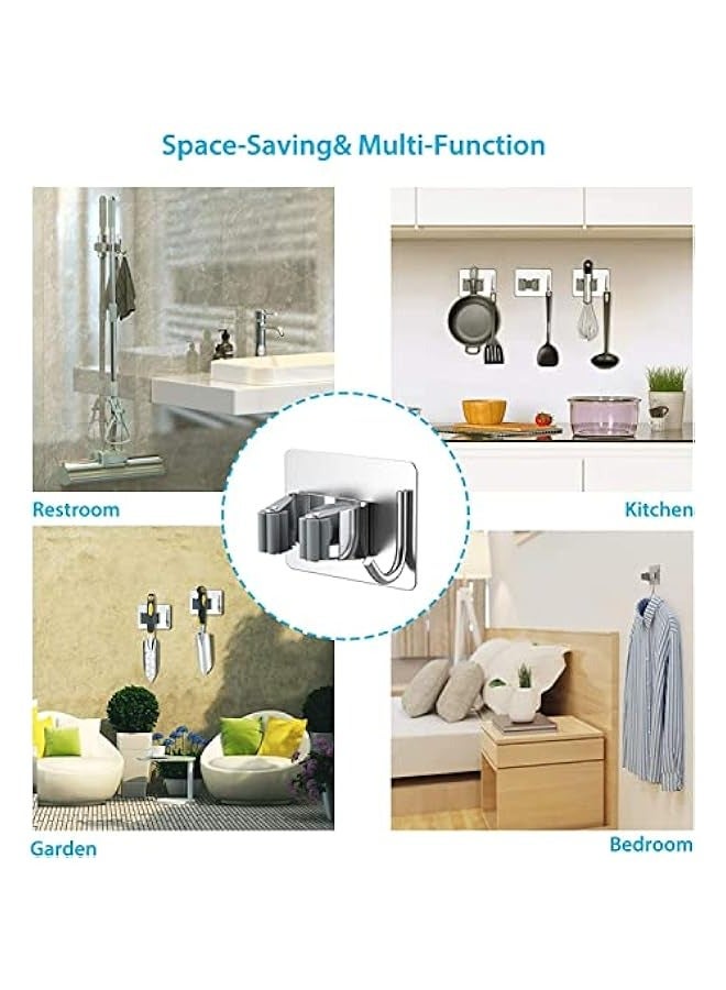 MIXDE 5-Piece Stainless Steel Broom Holder Set - Self-Adhesive Wall Mount for Mop, Broom, and More - Space-Saving Organizer for Home, Bathroom, Kitchen, Office, Closet - Image 5