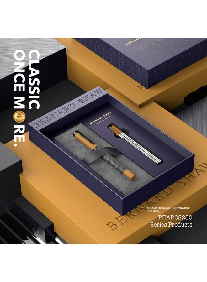 Bernard Shaw Lighthouse Micro-glow Orange Ballpoint Pen + Premium Refill Gift Box Set, Signature Pen - Image 1