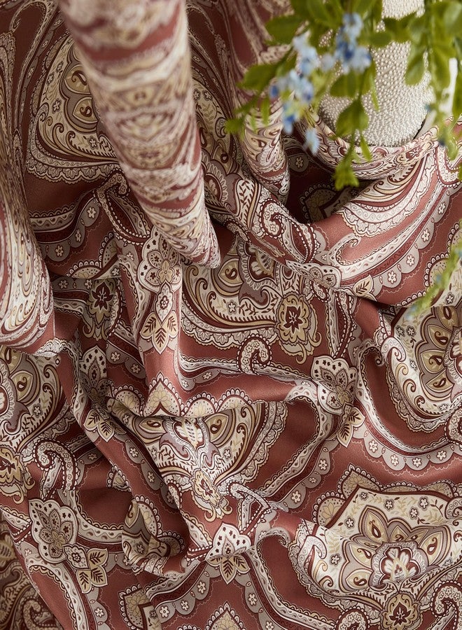 HLC.ME Messina Paisley Printed Semi Blackout Floral Curtains for Bedroom, 84 Inch Long - Patterned Red Curtains Floral for Living Room, Set of 2 (52 W x 84 L per Panel, Spice Red) - Image 5