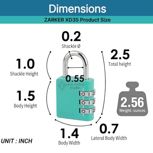 Zarker XD35 Combination Lock 3Digit Padlock for School Gym Sports LockerLock Fence Toolbox Case Hasp Storage 4Pack Pink Emerald Blue Yellow - Image 3
