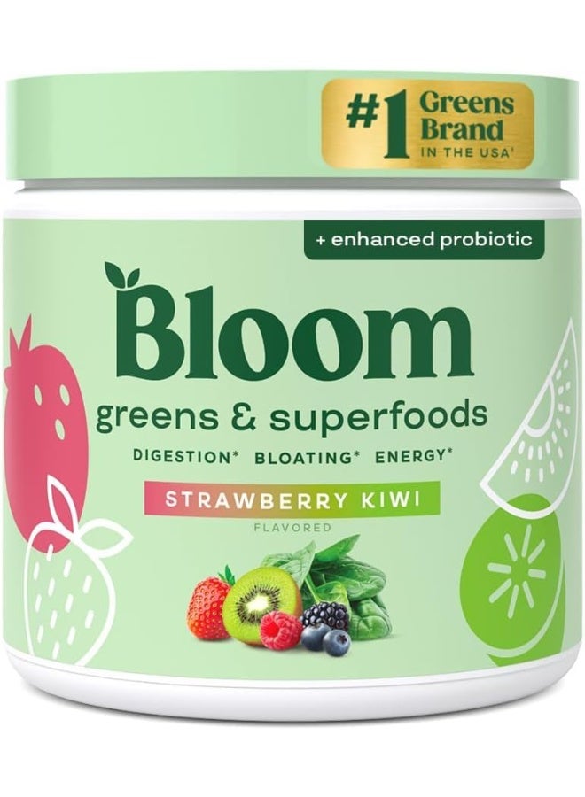 Bloom  Greens and Superfoods Powder for Digestive Health, Greens Powder, Digestive Enzymes, Probiotics, Spirulina, Chlorella for Bloating & Gut Support, Green Juice, 30 SVG, Strawberry Kiwi - Image 1