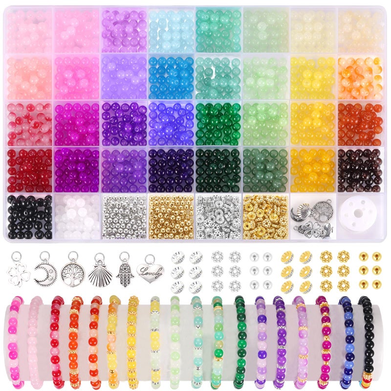 Funtopia 1368pcs 6mm Glass Beads for Bracelets, 34 Colors Crystal Beads for Jewelry Making, Funtopia Round Glass Beads for DIY Earrings Necklace Crafts with Spacer Beads and Charms, Solid and Gradient Colors - Image 1