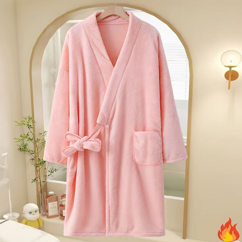 Light Brown Plush Bathrobe for Couples Highly Absorbent Soft Towels - Image 5