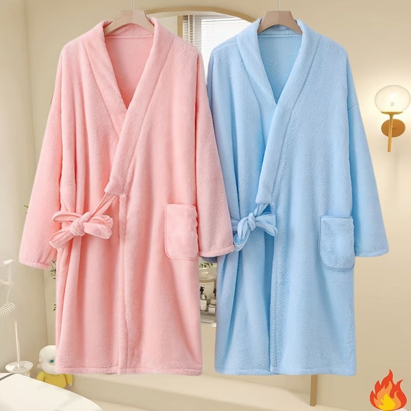 Light Brown Plush Bathrobe for Couples Highly Absorbent Soft Towels - Image 1