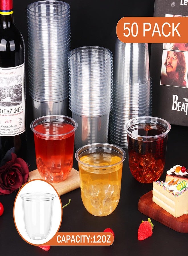 KesaPlan 50 Pcs Disposable Stemless Glasses 12oz Crystal Plastic Wine Glasses Clear Classic Cup for Meeting Weddings Birthdays Cocktail Christmas Party Supplies - Image 2