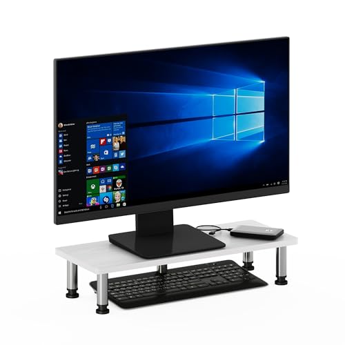 Furinno TurnNTube Monitor Riser Stand White Oak Stainless Steel Tubes - Image 1