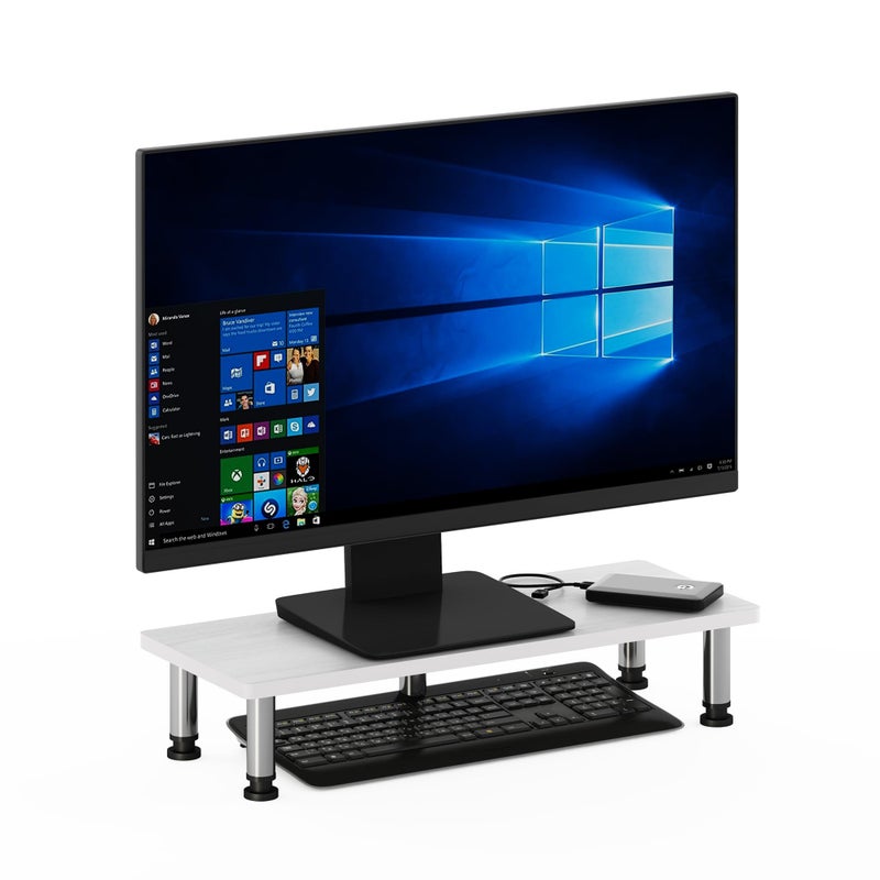 Furinno TurnNTube Monitor Riser Stand White Oak Stainless Steel Tubes - Image 2