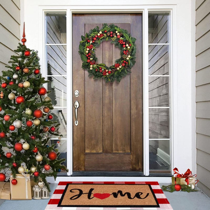 USTIDE Buffalo Check Plaid Doormat Red and White 2 'x3 'Hand Woven Cotton Plaid Rugs Farmhouse Layered Door Perfect for Front Door Porch Outdoor Rug - Image 2