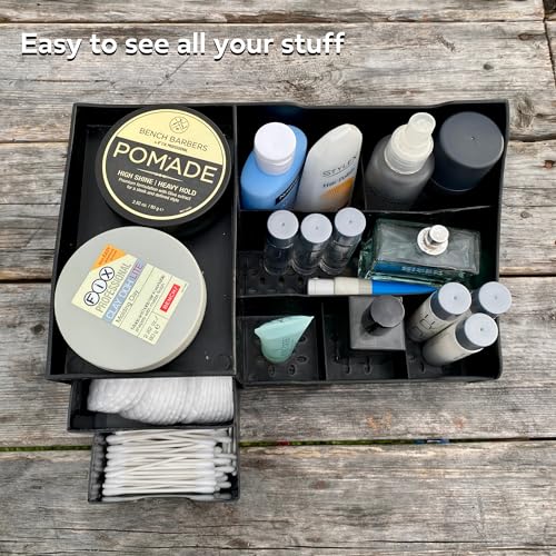 Uncluttered Designs Large Black Vanity Organizer - Countertop Mens Organizer With Drawers for Cologne, Deodorant, Beard, Shaving Lotion, Perfume & Skincare - Perfect for Bathroom & Bedroom Storage - Image 5