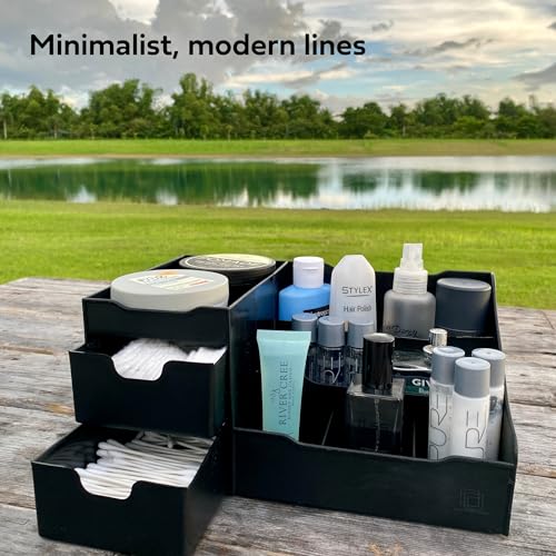 Uncluttered Designs Large Black Vanity Organizer - Countertop Mens Organizer With Drawers for Cologne, Deodorant, Beard, Shaving Lotion, Perfume & Skincare - Perfect for Bathroom & Bedroom Storage - Image 4