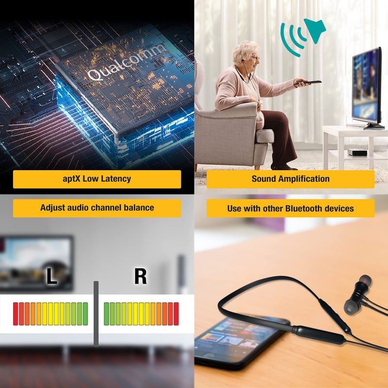 HomeSpot Wireless Neckband Headphones for TV Watching with Bluetooth 5.3 aptX LL Transmitter No Delay Lightweight High Volume Ideal for Seniors 3.5mm Aux RCA TOSLINK Optical - Image 5
