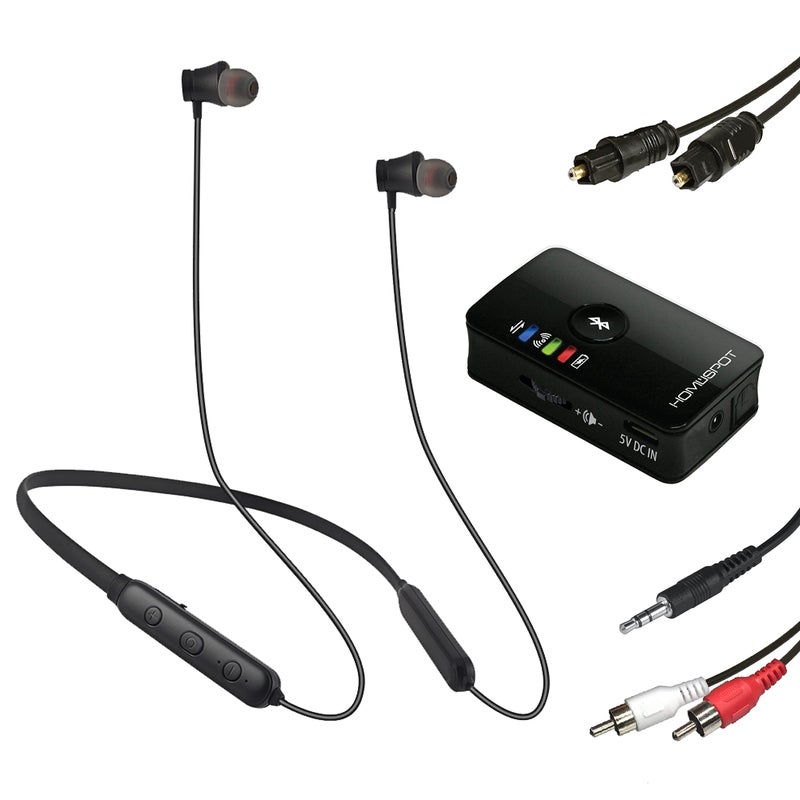 HomeSpot Wireless Neckband Headphones for TV Watching with Bluetooth 5.3 aptX LL Transmitter No Delay Lightweight High Volume Ideal for Seniors 3.5mm Aux RCA TOSLINK Optical - Image 1
