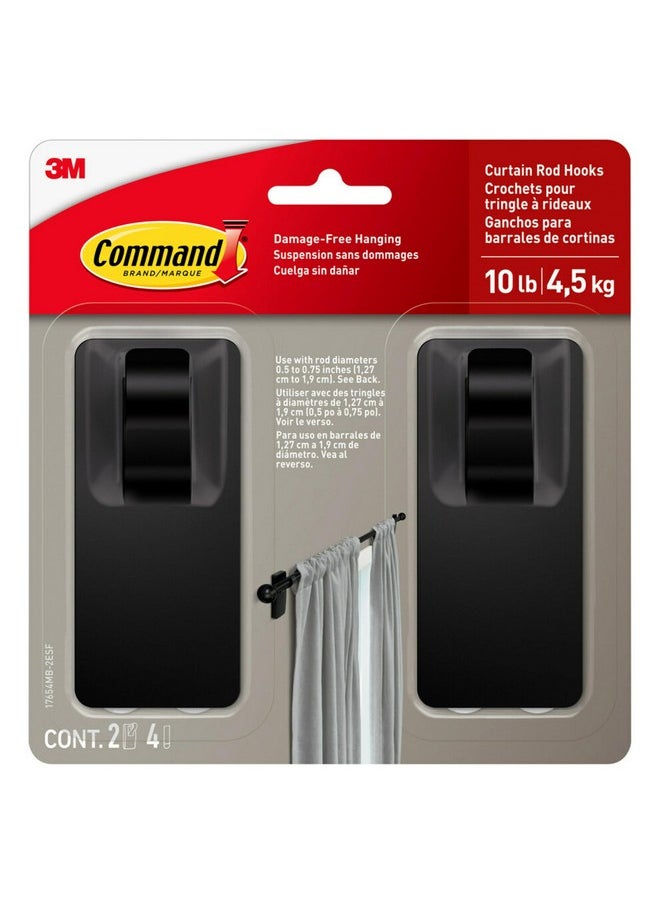 Command Command 10 lb Matte Black Curtain Rod Hooks, 2 Hooks and 4 Command Strips, Damage Free Curtain Hooks for Hanging Curtain Rods with Adhesive Strips, No Drilling Christmas Decorations  - Image 1