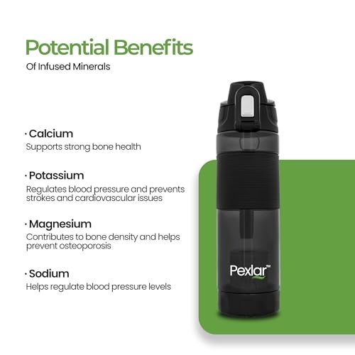 Pexlar Tritan Multi Stage Alkaline Water Filter Bottle | Alkaline Water Generator | Water Bottle with Filter inside | Black | 650 ml | Multirich Mineral Water - BPA Free - Image 3