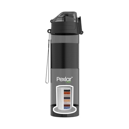 Pexlar Tritan Multi Stage Alkaline Water Filter Bottle | Alkaline Water Generator | Water Bottle with Filter inside | Black | 650 ml | Multirich Mineral Water - BPA Free - Image 1