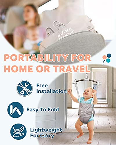 Infant Master Baby Doorway Jumpers, Sturdy Johnny Jumper w/Adjustable 10.8"-23.6" inches Strap, Soft Baby Johnny Bouncer w/Seat Bag, Ideal Gift for Infant, Portable and Easy to Use, Grey - Image 4