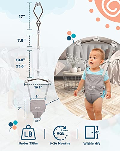 Infant Master Baby Doorway Jumpers, Sturdy Johnny Jumper w/Adjustable 10.8"-23.6" inches Strap, Soft Baby Johnny Bouncer w/Seat Bag, Ideal Gift for Infant, Portable and Easy to Use, Grey - Image 2