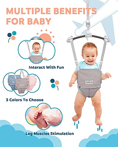 Infant Master Baby Doorway Jumpers, Sturdy Johnny Jumper w/Adjustable 10.8"-23.6" inches Strap, Soft Baby Johnny Bouncer w/Seat Bag, Ideal Gift for Infant, Portable and Easy to Use, Grey - Image 3
