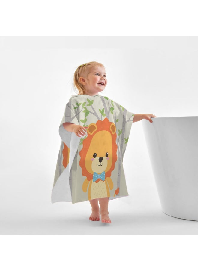 Kids' Quick-Dry Hooded Poncho Towel, Cartoon Lion Print, Beach & Swim - Image 4