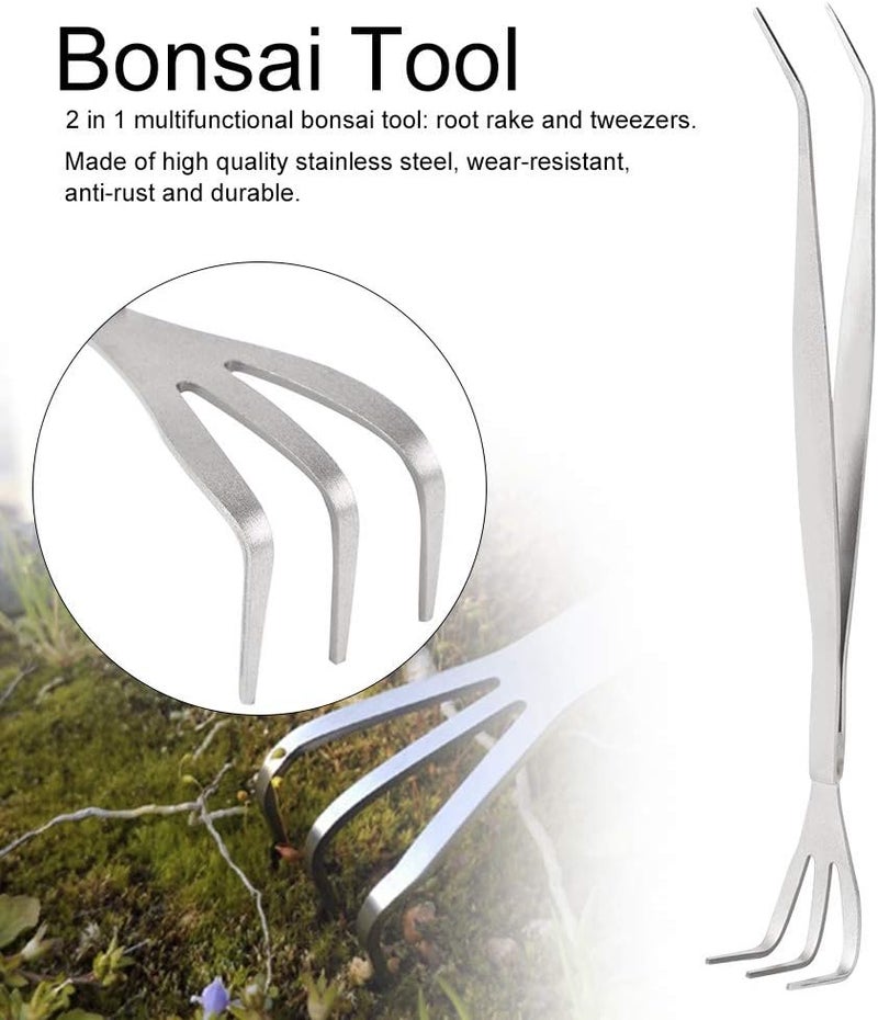 comfrt 2 in 1 Gardening Hand Rake, Stainless Steel Root Claw Rake Bonsai Gardening Hand Tool for Cultivating, Loosening Soil, Spreading Mulch - Image 2