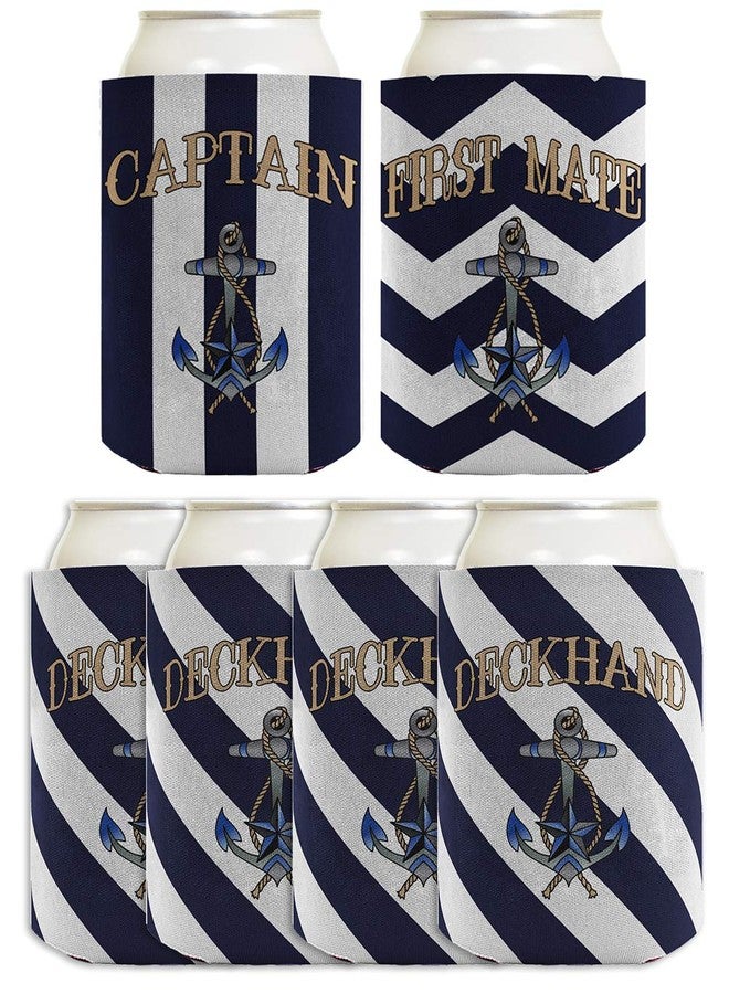 ThisWear Funny Can Coolie Sailing Captain First Mate Deckhand Bundle Boating Gift 6 Pack Can Coolie Drink Coolers Coolies Navy Stripes - Image 1
