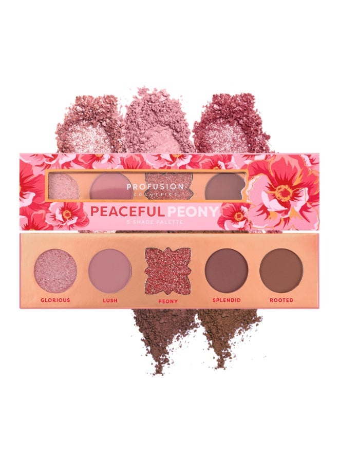 Profusion Cosmetics Blooming Hues 5 Shade Eye Shadow Pallete - Peaceful Peony (4.9 g) - Image 1