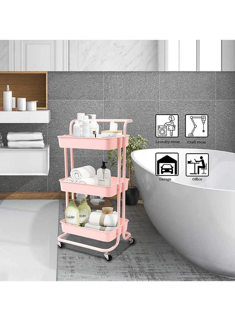 DubaiGallery 3-Tier Metal Rolling Utility Cart,Craft Art Cart,with 2 Lockable Wheels Storage Organizer Shelf for Kitchen, Bedroom, Bathroom, Office, Living Room - Image 4