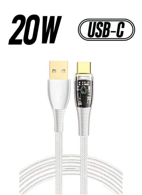 USB Cable to Type C Fast Charging Cable Transparent Adapter Fast Charging Cable White 1M