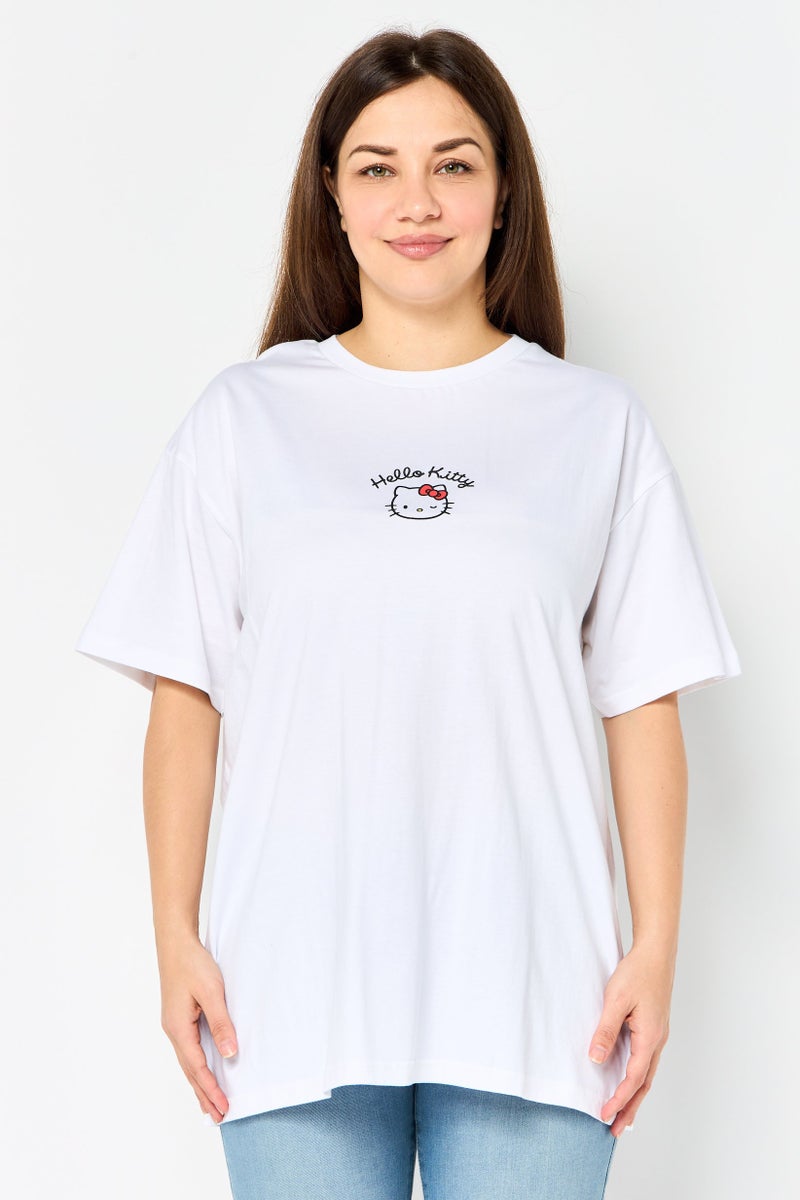 Sanrio Women Crew Neck Short Sleeve Hello Kitty T-Shirt, White - Image 1