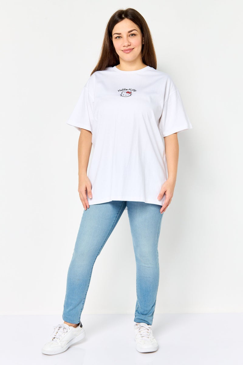 Sanrio Women Crew Neck Short Sleeve Hello Kitty T-Shirt, White - Image 2