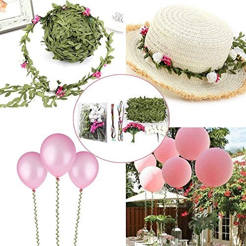 Hecaty 66 ft Leaf Ribbon, Artificial Eucalyptus Garland Rattan Leaf String, Decorative Jungle Wild Plant Green, Suitable for Baby Shower Home Wedding Party Balloon Garland Wreaths DIY Christmas Craft - Image 4