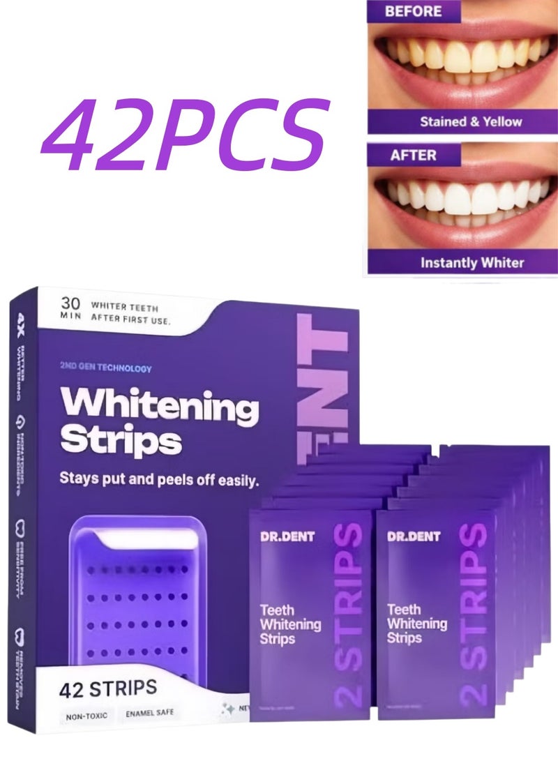 DrDent 42PCS DRDENT Purple Teeth Whitening Strips 21 Treatments - Safe for Enamel - Non Sensitive Teeth Whitening - Whitening Without Any Harm - Image 1