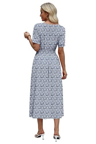 OFEEFAN Floral Maxi Dresses for Women Ladies Summer Midi Sundresses Long Casual Dress Spring Beach Vacation Outfits Fashion Clothing 2026 Trendy Resort Wear A Line Flowy Grey Blue M - Image 5