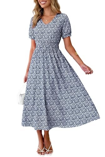 OFEEFAN Floral Maxi Dresses for Women Ladies Summer Midi Sundresses Long Casual Dress Spring Beach Vacation Outfits Fashion Clothing 2026 Trendy Resort Wear A Line Flowy Grey Blue M - Image 2