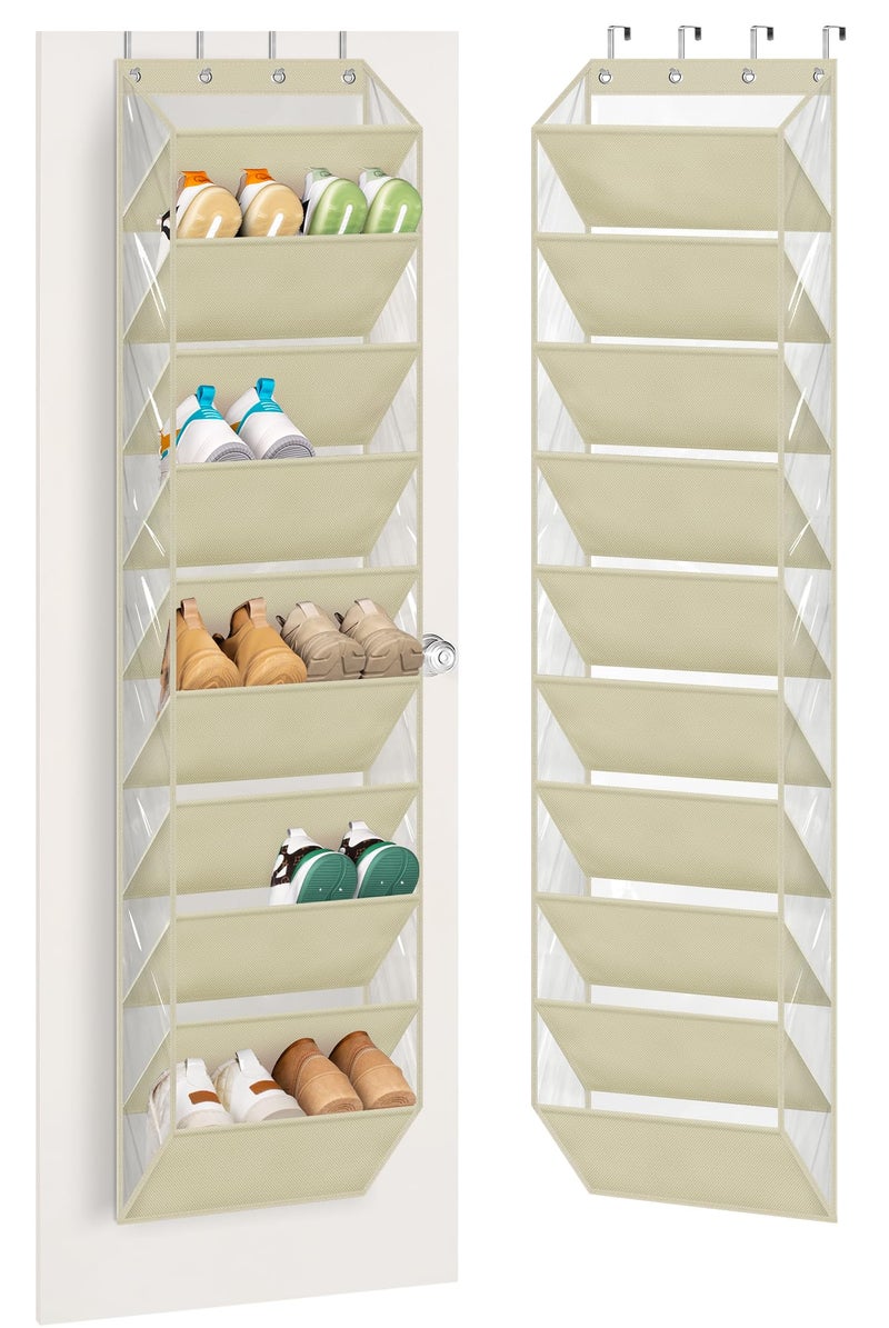 AOODA 10 Tier Clear Over The Door Shoe Organizer Storage Deep Pockets Large Hanging Shoe Rack for Closet Door Fit 20 Pairs Shoe Holder Hanger for Sneakers Boots Deep Beige
