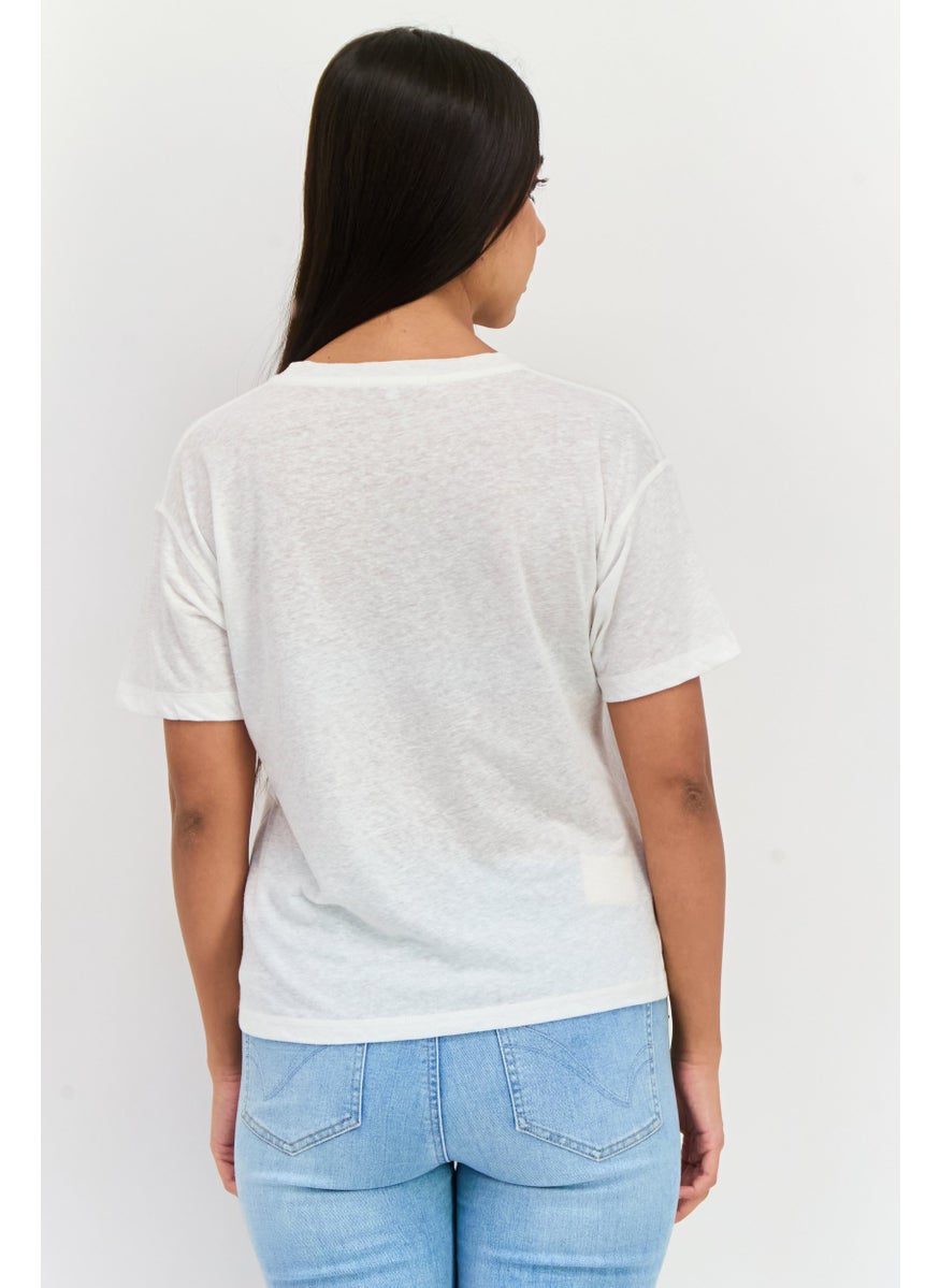 Pepe Jeans - Women Round Neck Short Sleeve Graphic Print T-Shirt, Off-White Combo - Image 1