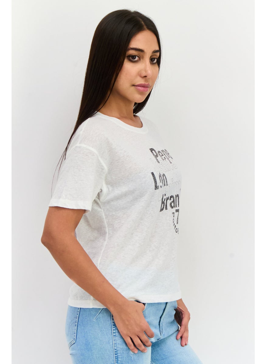 Pepe Jeans - Women Round Neck Short Sleeve Graphic Print T-Shirt, Off-White Combo - Image 1