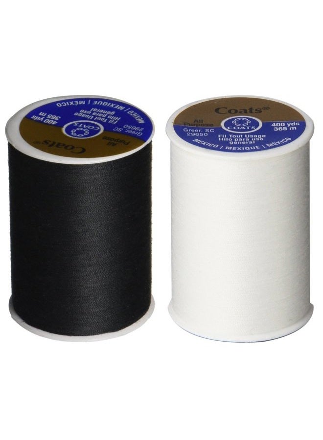 & Clark 2-Pack - BLACK WHITE - Dual Duty All-Purpose Thread - One 400 Yard Spool each of BLACK White