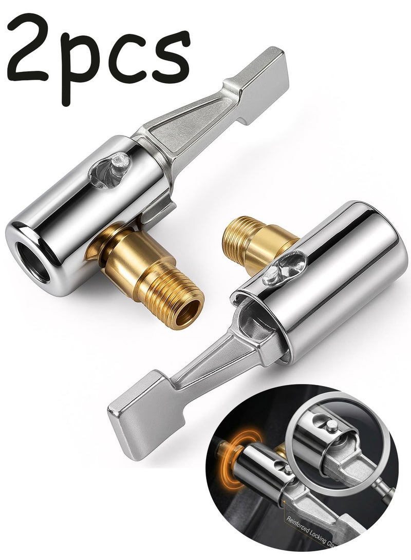 2 Pcs Heavy Duty Brass Lock-On Air Chuck Tire Inflator Hose Adapter, No Leakage Standard Thread Tire Valve Inflating Nozzle Universal Connect Accessory Tool For Car Air Compressor Pump - Image 1