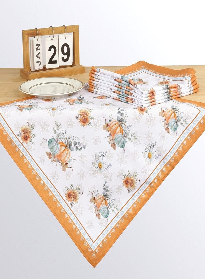 Arquiel Fall Pumpkins Print Cloth Napkins 100% Cotton, 18" X 18" Dinner Napkins Cloth Set, Washable Napkins for Home, Kitchen, Dinner, Party, Wedding, Cocktail, Set of 6 - Image 2