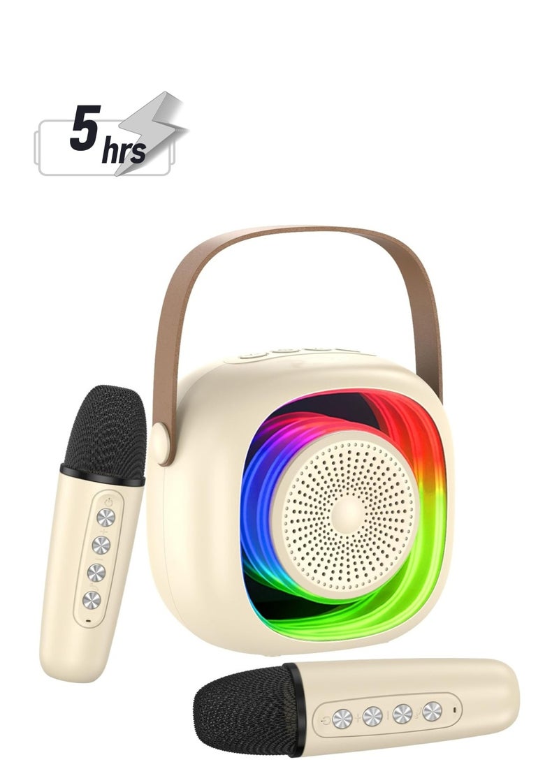 SYOSI Mini Karaoke Machine, Rechargeable Microphone Speaker Set, Karaoke System Speaker with 2 Wireless Microphones and LED Dynamic Flash, Karaoke Machine for Home Party Birthday Present （Off-White） - Image 1