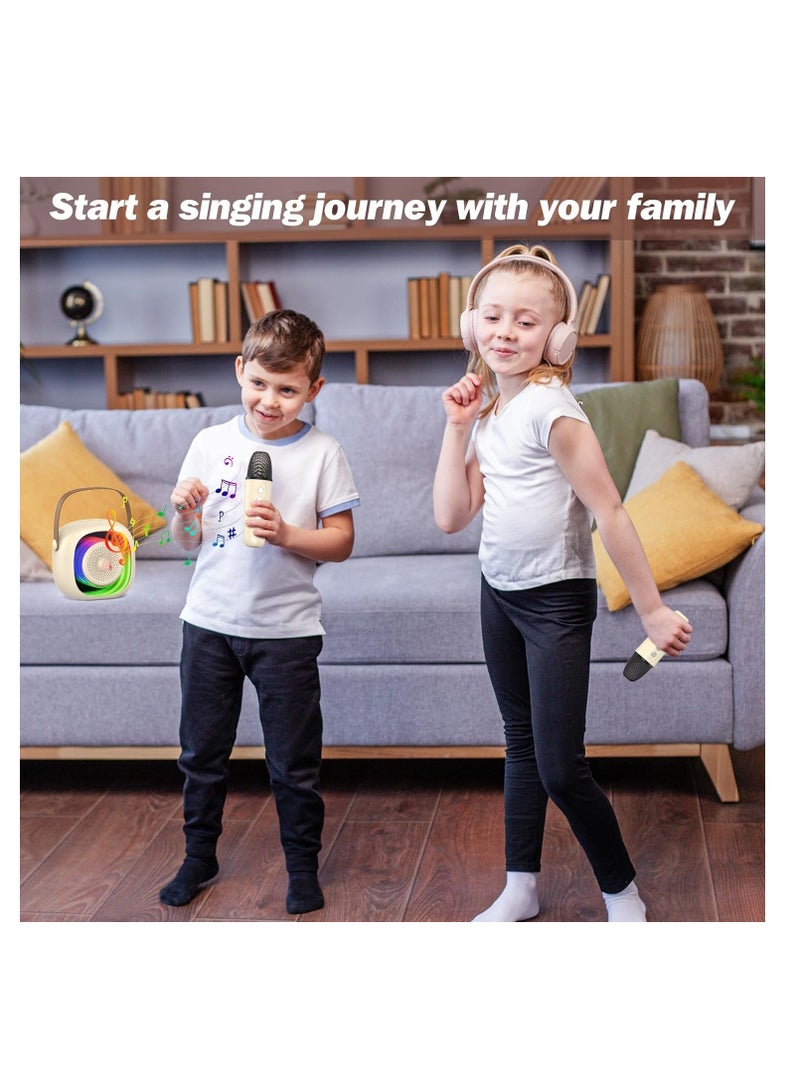 SYOSI Mini Karaoke Machine, Rechargeable Microphone Speaker Set, Karaoke System Speaker with 2 Wireless Microphones and LED Dynamic Flash, Karaoke Machine for Home Party Birthday Present （Off-White） - Image 4
